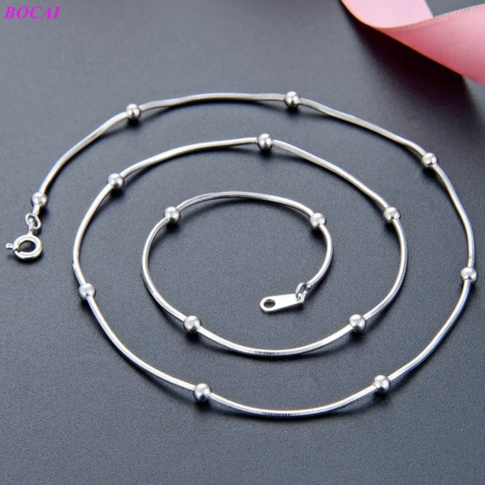 

BOCAI S925 Sterling Silver Necklace Clavicle Chain 1.1 Octagonal Snake 3.0 Bead Chain 2020 New Girl Fashion 925 Silver Necklace