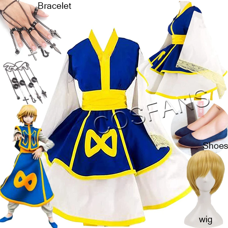 

Японское аниме HUNTER×HUNTER Kurapika женское кимоно в стиле Лолиты костюм для косплея костюм на Хэллоуин парик обувь браслет