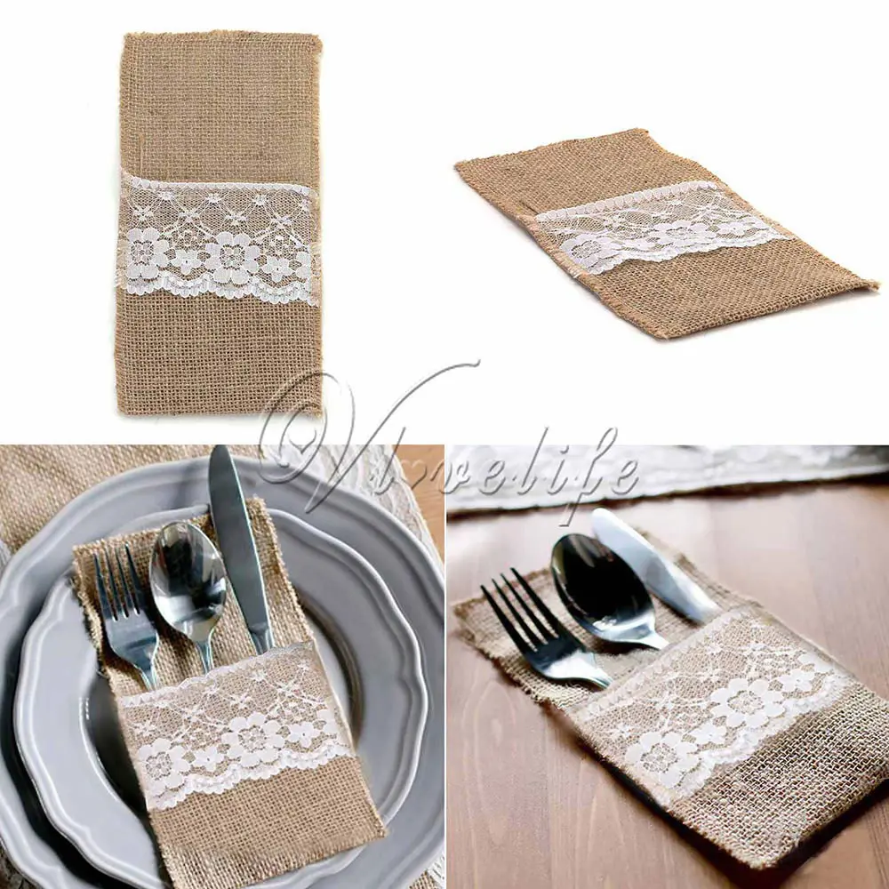 10 шт. упаковка вилка и держатель ножа карман 4 &quotx 8&quot Винтаж джутовая Мешковина