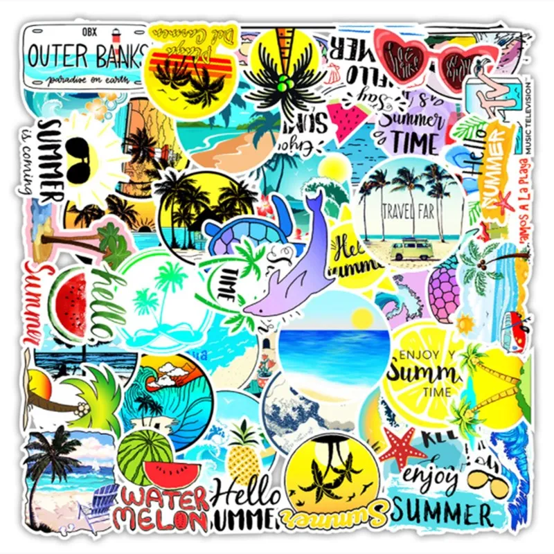 

50 шт./лот горячая Распродажа летние солнечные наклейки водонепроницаемые не дублирующие наклейки для ноутбука багажа скейтборда автомобил...