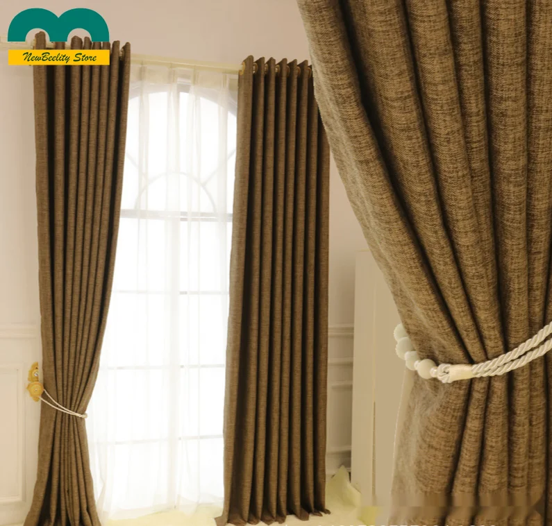 

Затемняющие шторы из хлопка и льна, Простые занавески кофейного цвета в простом стиле, для гостиной, столовой, спальни
