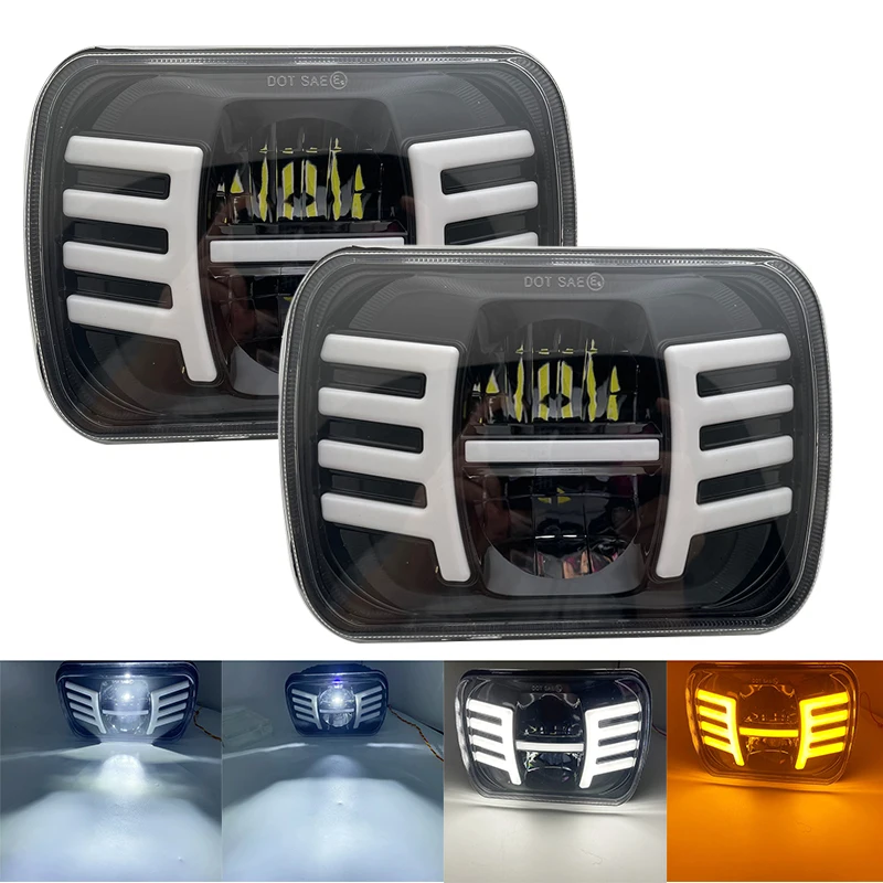 

7"x 6" 5 x 7 inch Black Projector LED Headlights for Jeep Wrangler YJ Cherokee XJ H6054 H5054 H6054LL 69822 6052 6053