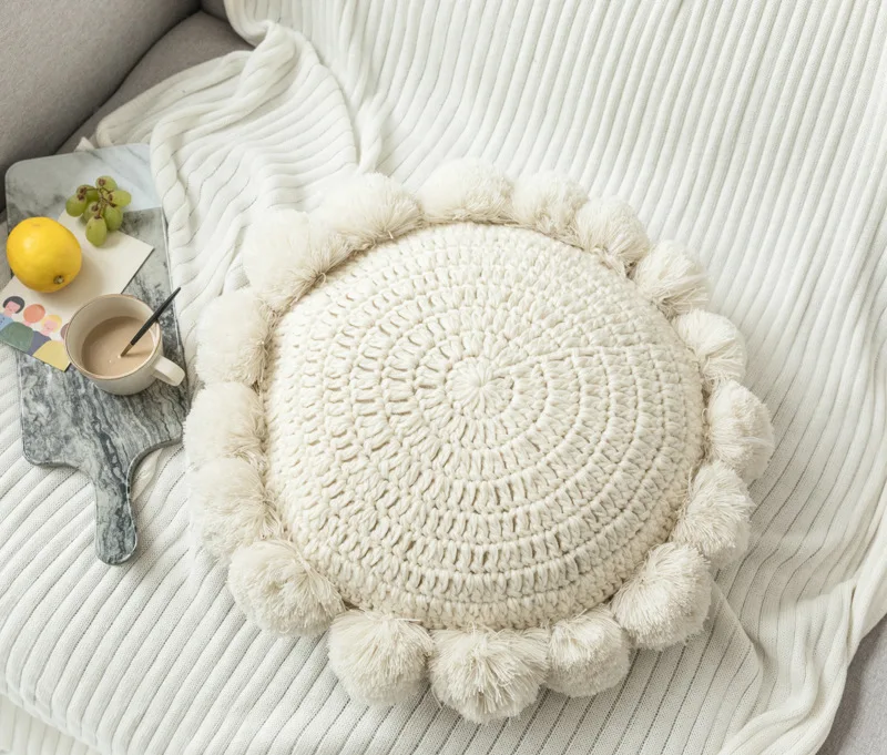 

Creative Round Ball Pillow Nordic Design Handmade Wool Sofa Cushion Cushion Cushion Solid Color Home Decoration Pillow with Core