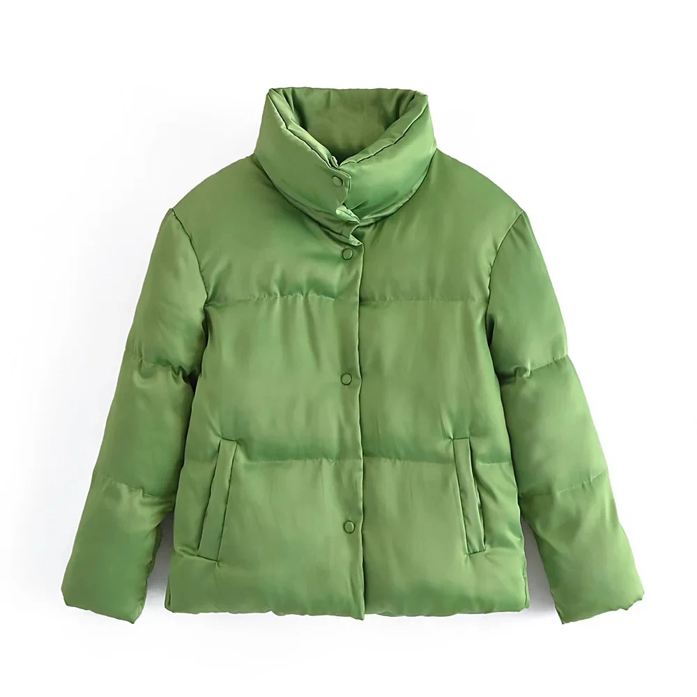 

BBWM 2021 зимняя винтажная теплая атласная зеленая хлопковая одежда с воротником-стойкой, женская Свободная Повседневная Уличная одежда, парки...