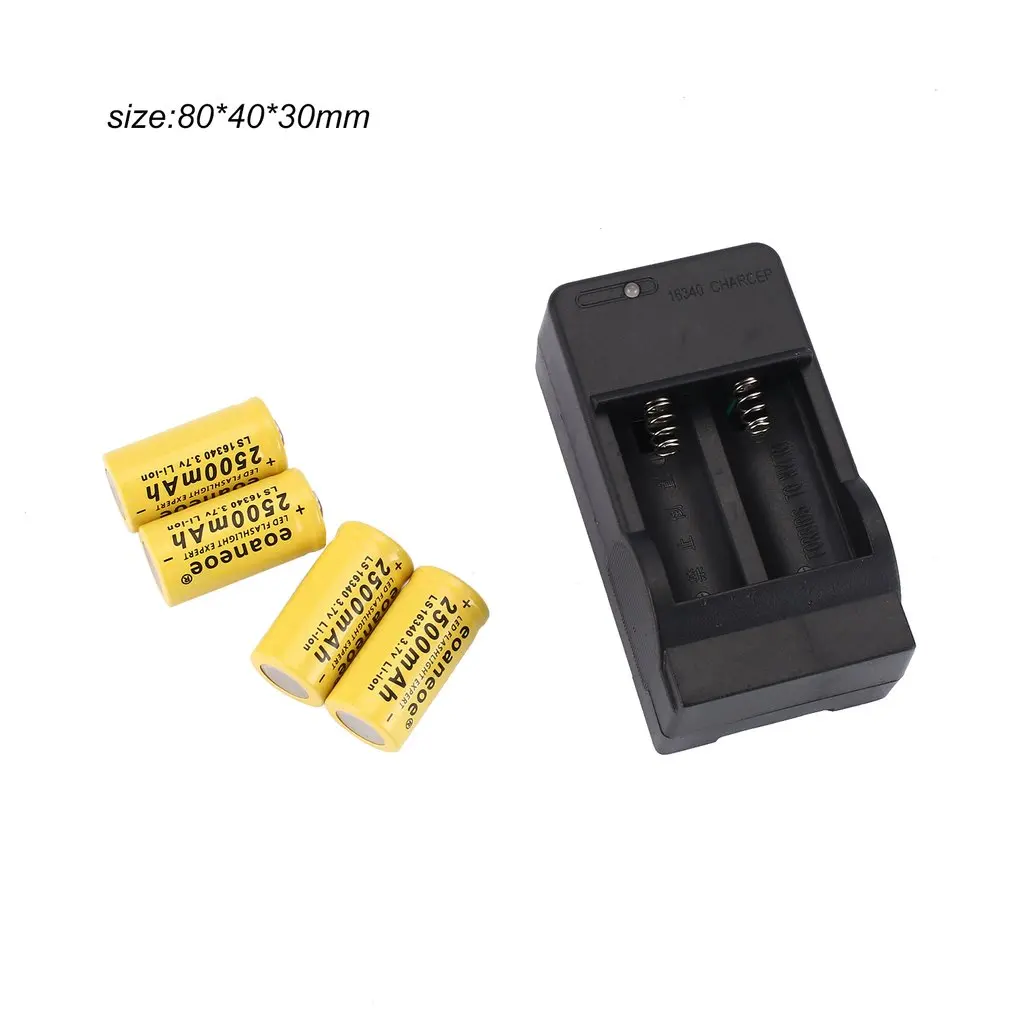 Yellow EU Charger 4pcs 3.7V 2500mAh Li-ion 16340 Battery Rechargeable Batteries with Charge for Laser Pen LED Flashlight Cell |