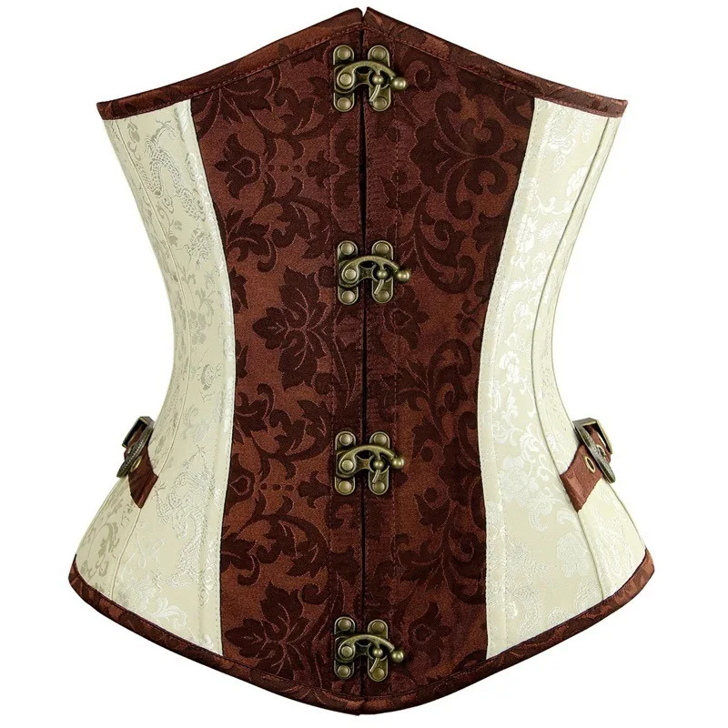 

Brown and Lvory Underbust Corset Goth Buckle Highest Quality Flowers Pattern Steampunk Corset corsets tops for women