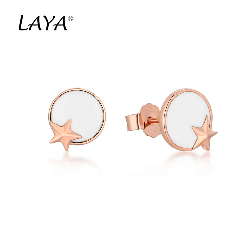 

Laya Genuine 925 Sterling Minimalist Geometric Enamel Stud Earrings For Women Star Wedding Statement Jewelry Accessories