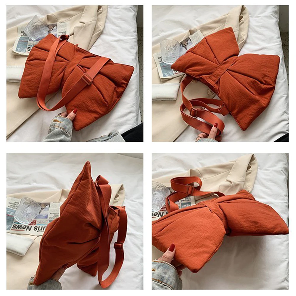 solid color big bow knot shoulder bags for women chic luxury designer handbags office ladies casual high capacity messenger bag free global shipping