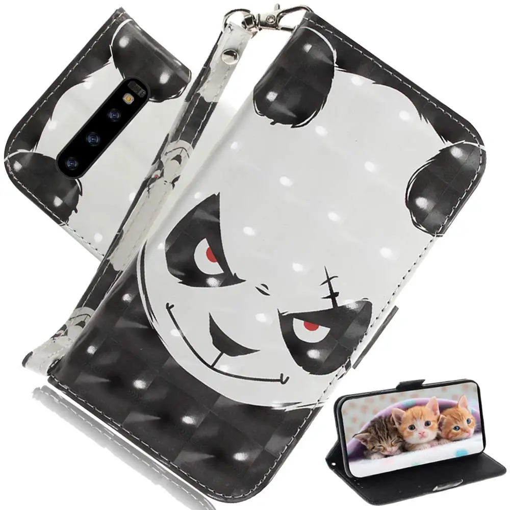 Angry Panda 3D(полиуретан) с откидной крышкой для samsung Galaxy A70 A50 A30 A20 A10 A40 A60 A80 A20E чехол с мультипликационным принтом из искусственной кожи чехол для samsung A50s A30S - Цвет: Angry Panda