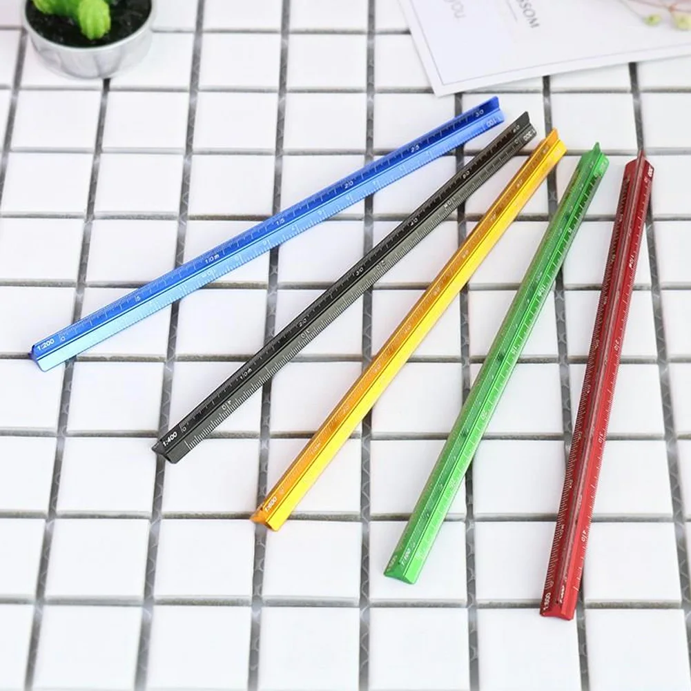 

Measuring Tool Office Supplies School Aluminum Multifunctional Colorful Small Proportion Ruler Triangular Scale Ruler