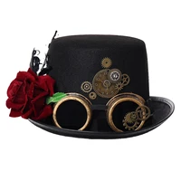 gothic steampunk hat with goggles women men rose gear chains black hat 61cm club party felt top hats head wear