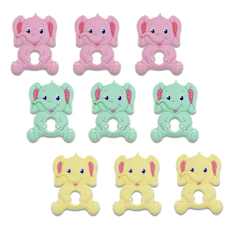 Kovict-mordedor de elefante de silicona, 5/10 piezas, colgantes de grado alimenticio, collar de cadena de chupete, accesorios, juguetes molares para beb&eacute;-3