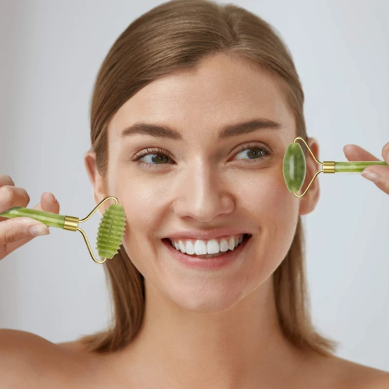 Нефритовый роликовый комплект массажер для лица натуральный омолаживающий глаз