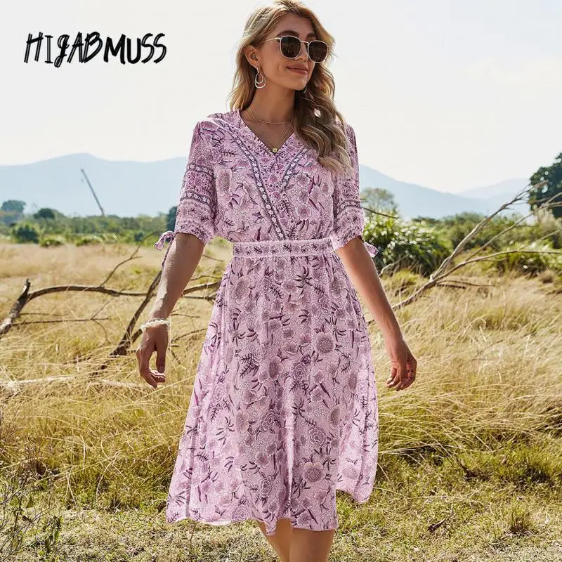 

2021 Summer New Products Women's A-line Skirt Holiday Style Long Floral Dress Elastic Waist Casual Beach Skirt Women