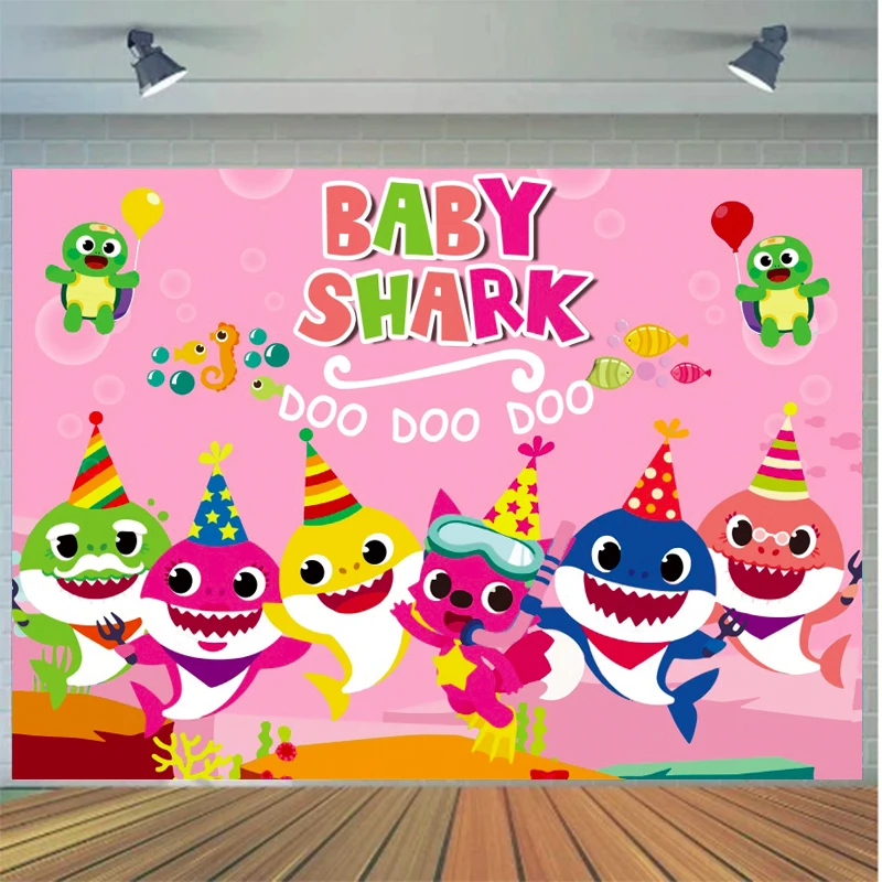 

Фон для фотосъемки с изображением мультяшной розовой акулы украшение для детского дня рождения баннер для фотосессии Фотостудия