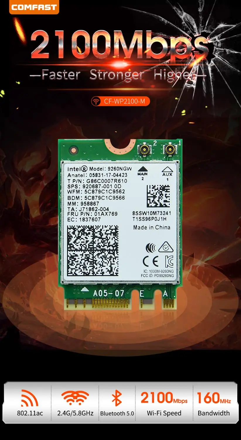 

Wireless 3000Mbps WiFi 6 Intel AX200 802.11ax/ac 2.4Ghz 5Ghz M.2 Bluetooth 5.1 Network Card Intel 9260 AX210 Adapter For Laptop