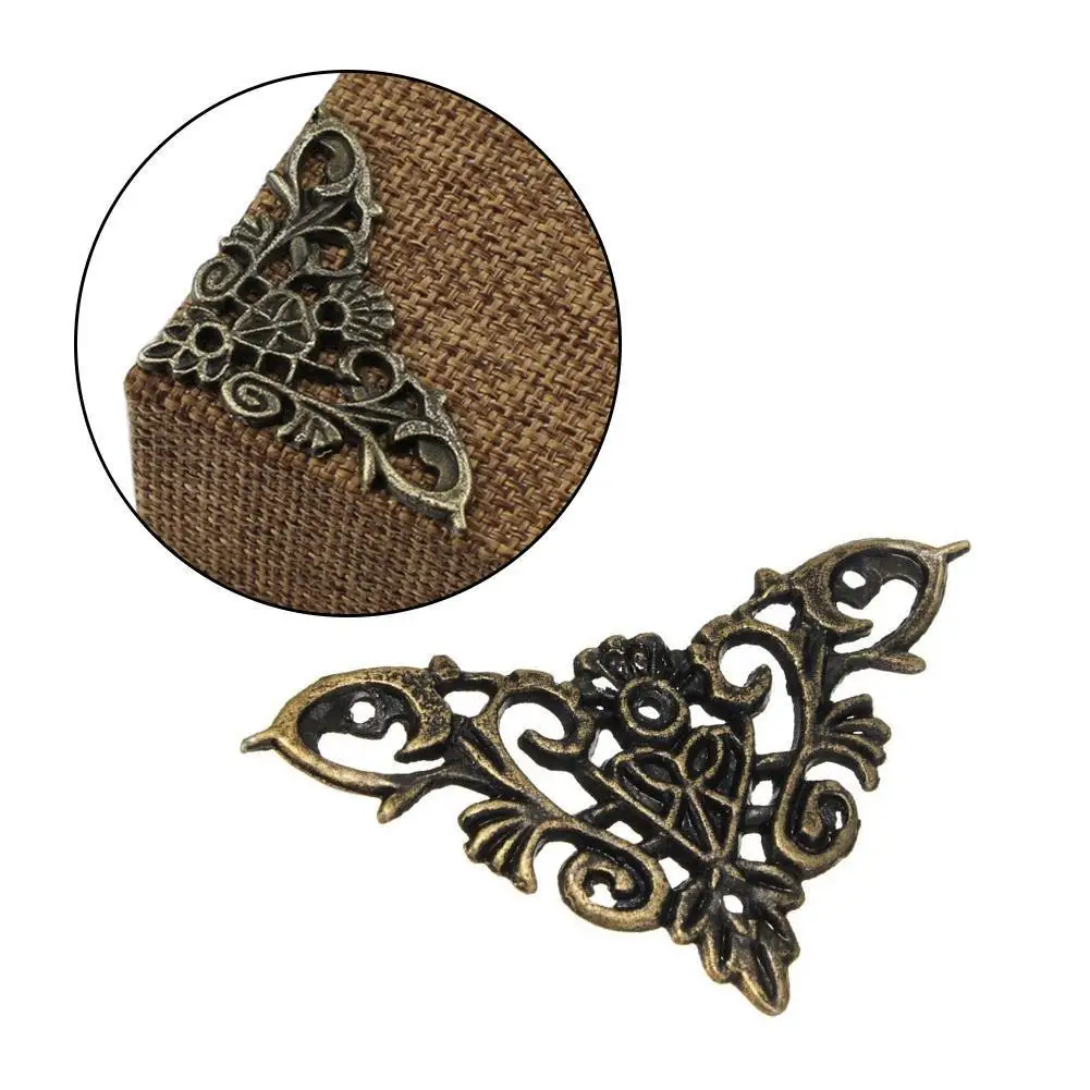 

1 Pcs DoreenBeads Alloy Embellishments Findings Antique Flower Wooden Box Corner Decoration Pattern Hollow Bronze Z8V4