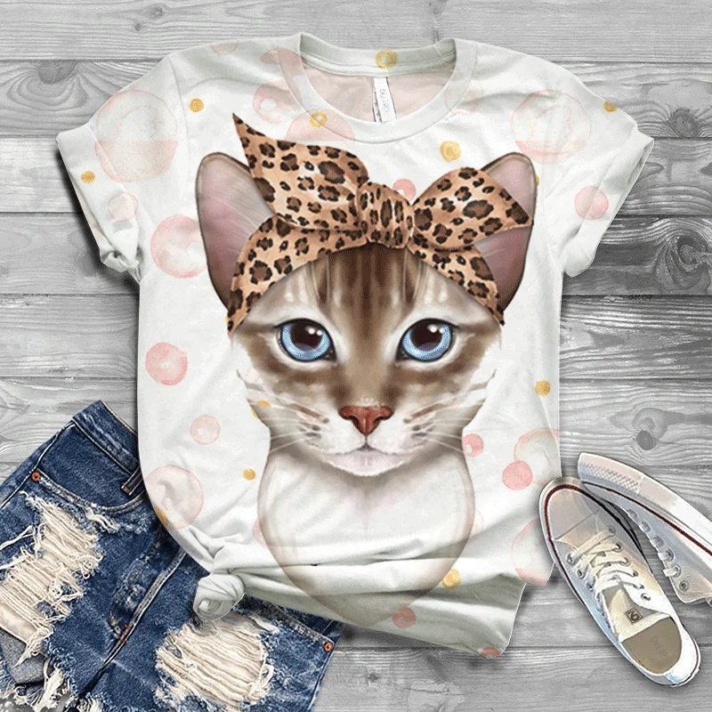 

Camiseta De Dibujos Animados De Animales Para Mujer, Manga Corta, Divertido, Blanco Brillante, Camiseta De Gato Nocturno, Moda U
