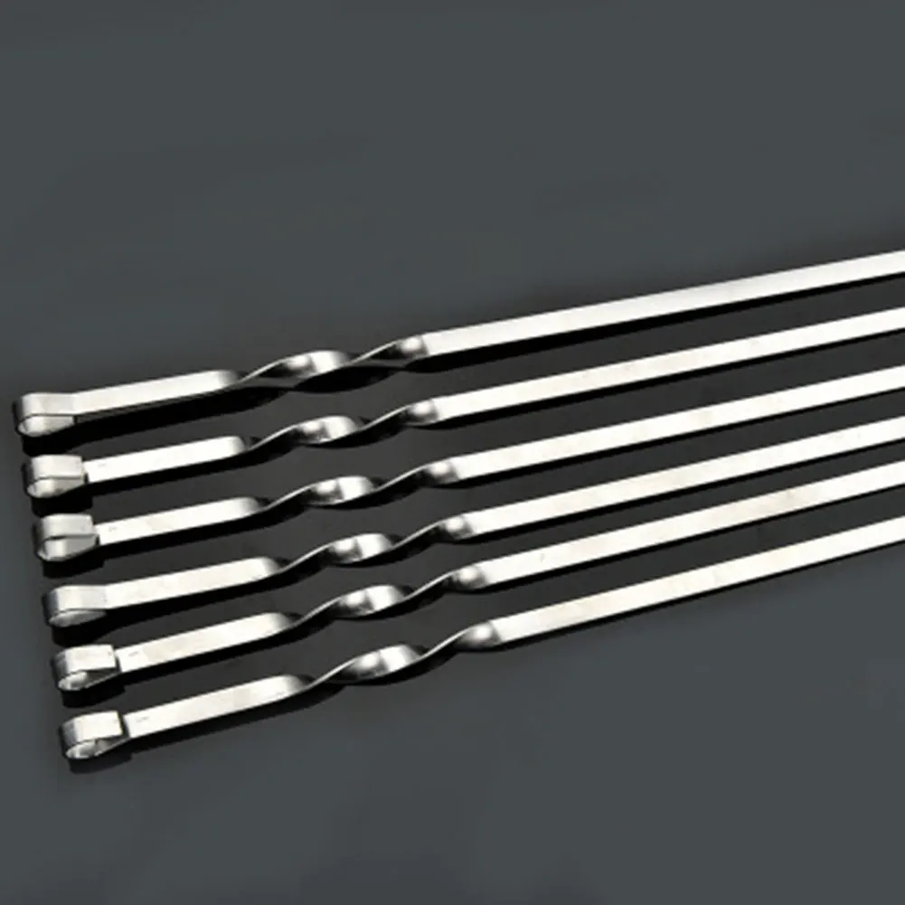 

6 Pcs Barbecue Skewers Stainless Steel Flat Wide Thick Reusable BBQ Grilling Sticks SEC88