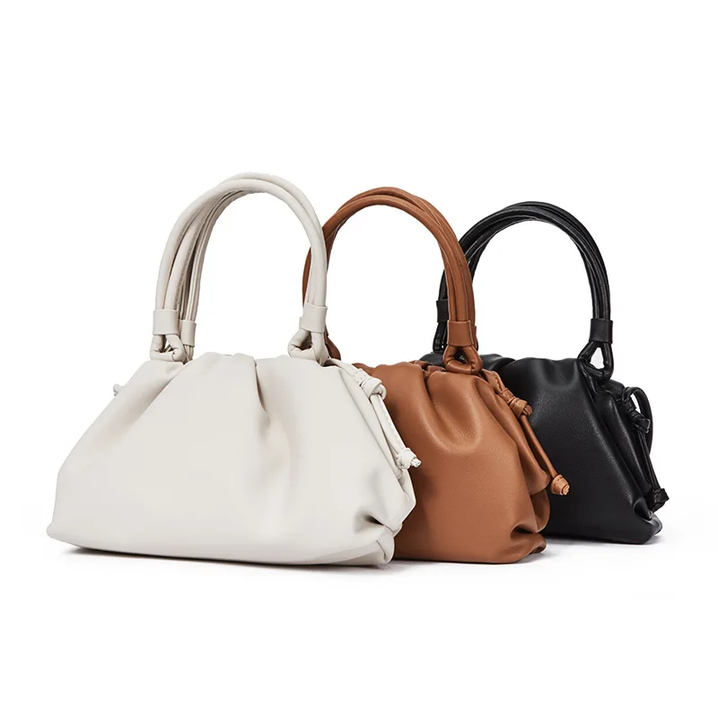 women handbag cowhide Shoulder bag fashion pleated cloud bag