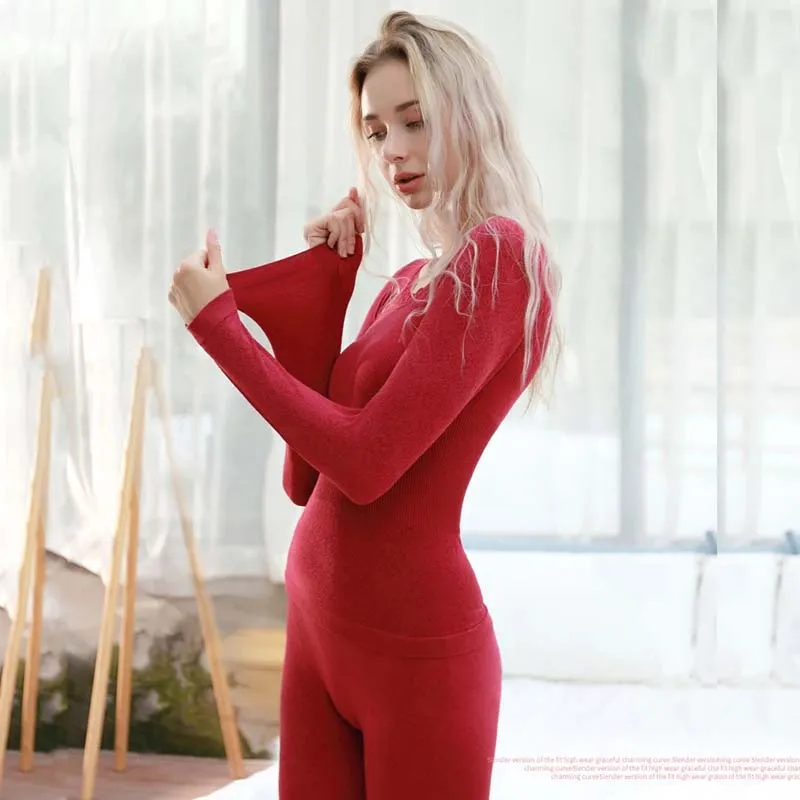 

Women Pajamas Thermal Underwear Suit Long Sleeve Sexy Lace Top And Warm Pants Sets Female Winter Sets Home Clothing Autumn 2021