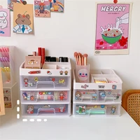 girl heart plastic drawer desktop organizer storage box student dustproof stationery cosmetic rack