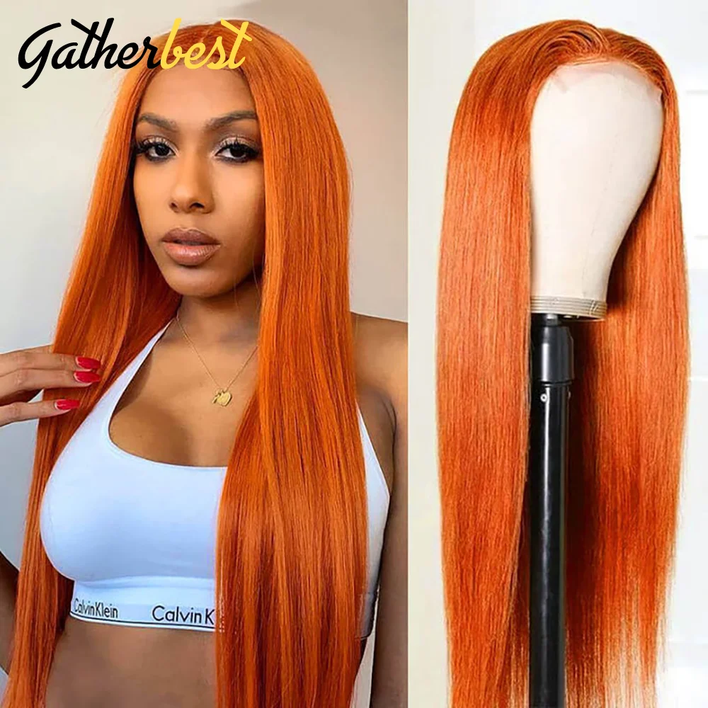 Ginger Lace Front Wig Human Hair Long Straight Wig 13x1 T Part Brazilian Remy Hair Wigs Pre Plucked With Baby Hair 180% Density