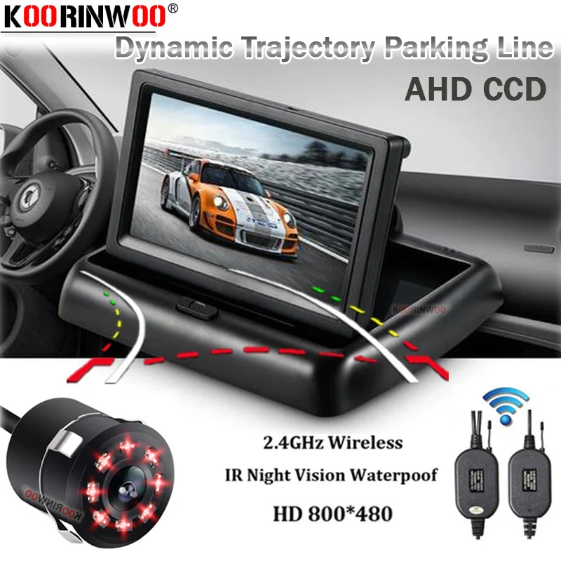 

Koorinwoo Parking System 3 in 1 TFT 4.3 HD Car Monitor with 170 Degrees Waterproof Car rear view Backup camera Moving Guide Line