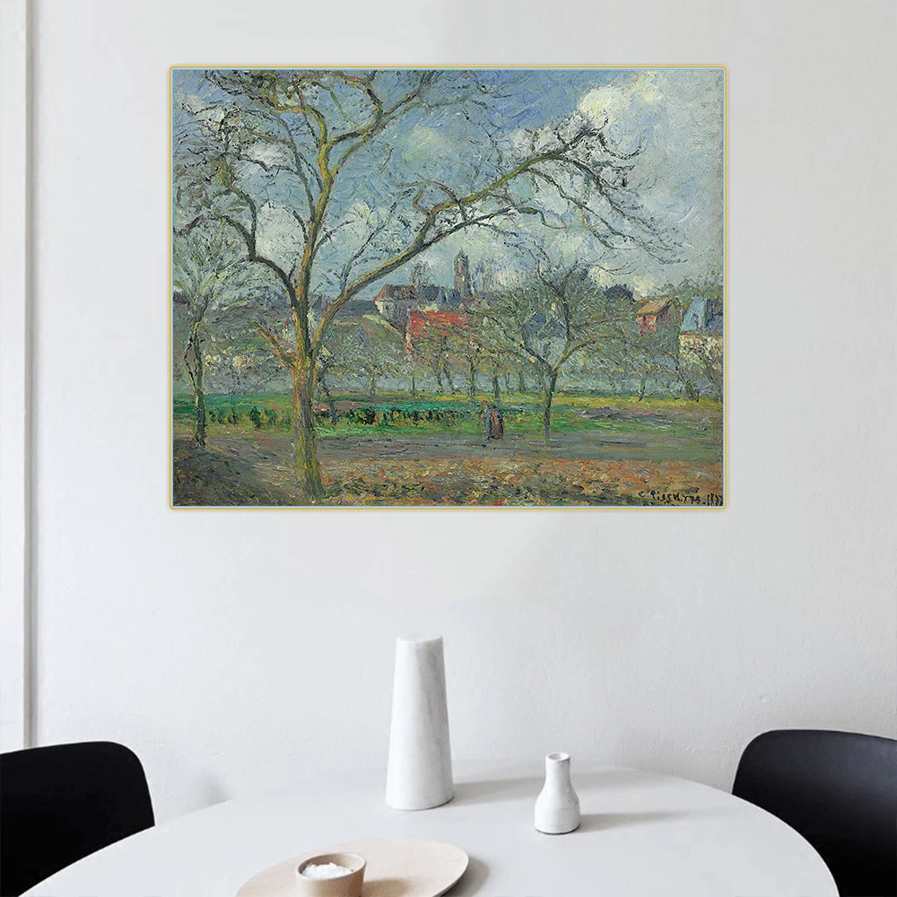 

Canvas Oil Painting Camille Pissarro"Orchard Of Saint Ouen Laumone In Winter Pontoise"Western Art Decor Poster Wall Aesthetic