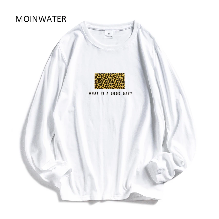 

Футболка MOINWATER женская с леопардовым принтом, хлопковая белая рубашка с длинным рукавом, повседневный черный топ, mlt1904