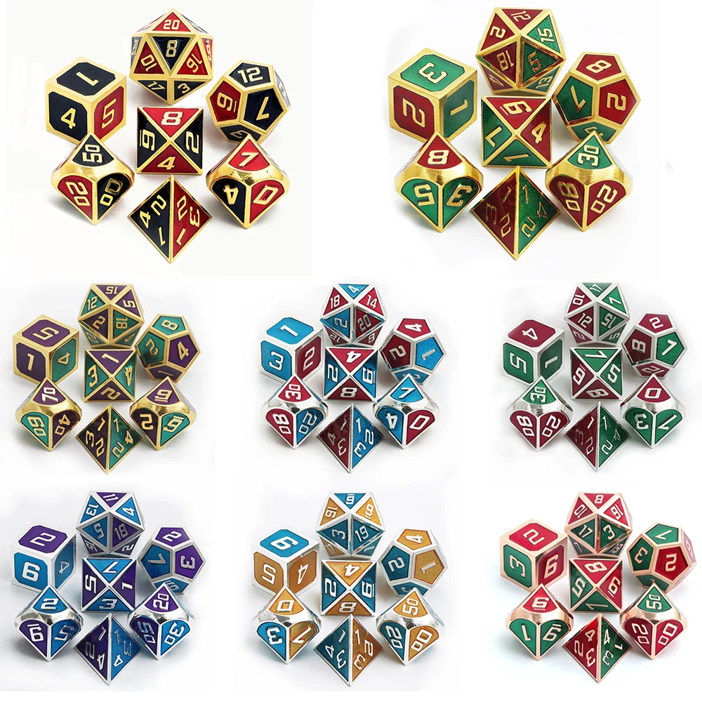 Набор цветных металлических игральных костей с 1 сумкой D4 D6 D8 D10 D12 D20 для ролевых