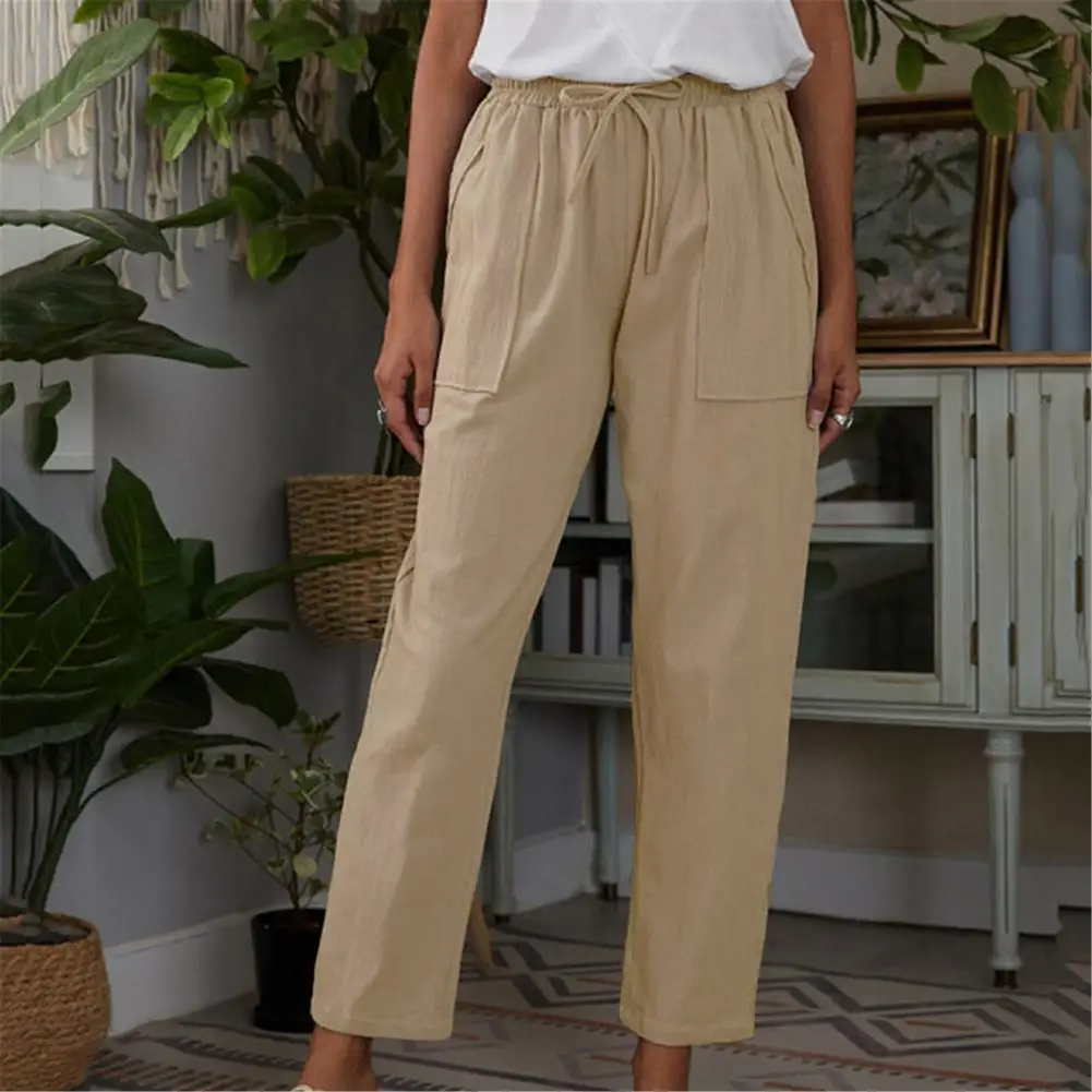 

Women Pants Summer Cotton Linen Breathable Casual Elastic Drawstring Loose Trousers Simple Beach Joggers Pants XXXL