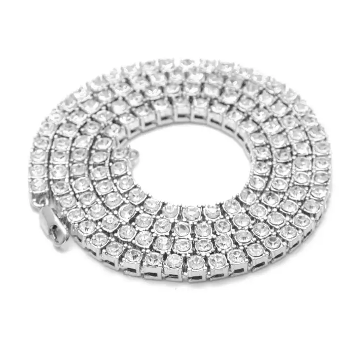 Silver Necklace 5 мм для мужчин хип-хоп Bling Iced Out теннисные цепочки 1 ряд ожерелья браслет кристалл роскошный серебряный золотой цвет Мужская цепочка Ювелирные изделия - Окраска металла: Silver Necklace