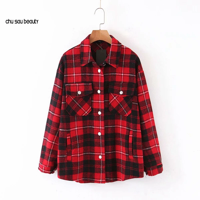 

Vintage Blue Plaid Long Coat Jacket Pocket Casual Warm Overcoat Fashion Outwear Fall 2020 Women Tops C217