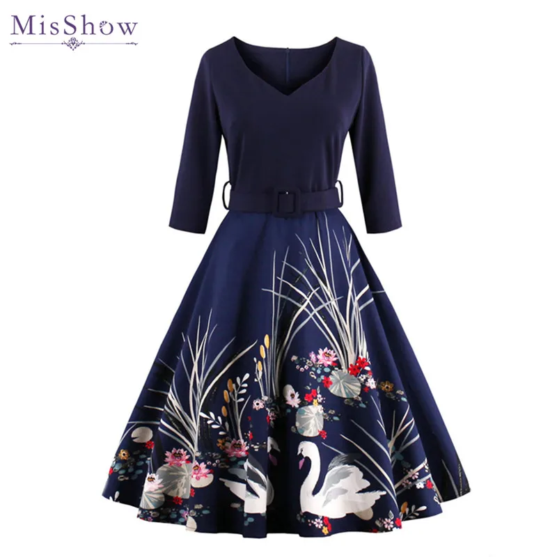 Женское винтажное платье MisShow элегантное с коротким рукавом и принтом лебедя 50s