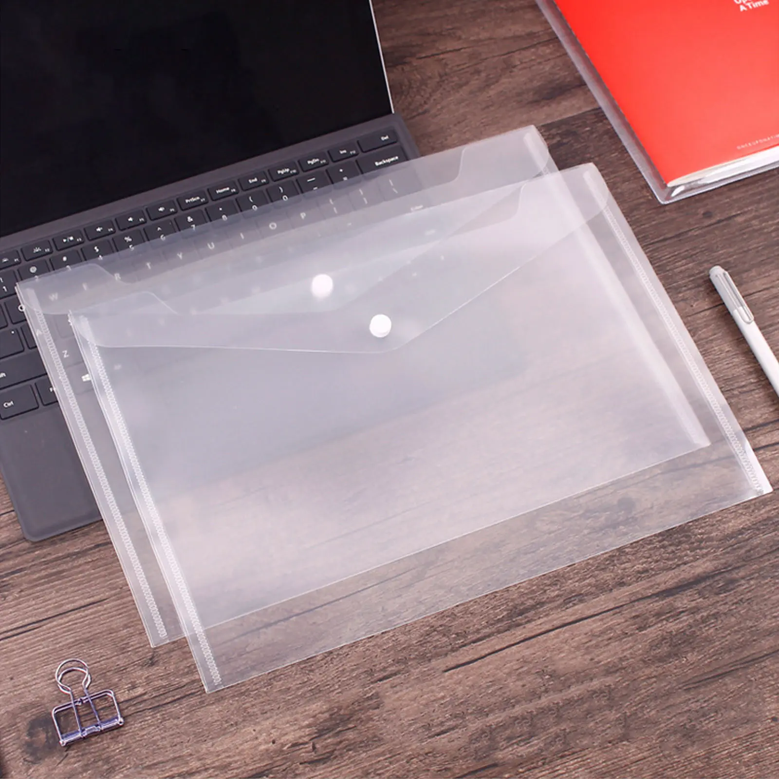 40pcs Document Paper File Folder Documents Storage Pouches Organizers with Button for Home Office School A4 Size 1.8cm Thickness |
