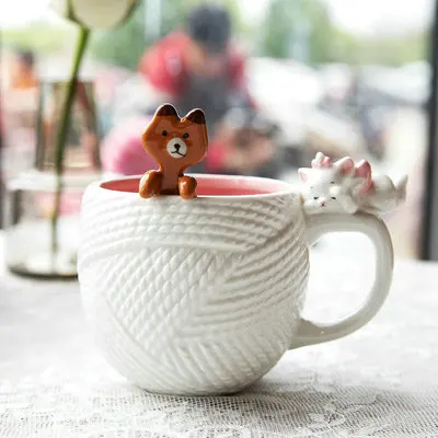 05 Style of Mug Креативная керамическая кружка фарфоровый чайник с фильтр для чашки чая милый 3d рельефная текстура шерсти кошка Мэри стильная кружка кофейная чашка и чайник - Цвет: 05 Style of Mug