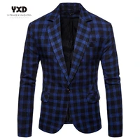 spring autumn new suit for mens plaid suit jacket mens blazers male casual slim fits coat brand clothing plus size blue blazer