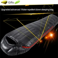upgraded high grade white goose down camping sleeping bag with water repellent treatment warm insulated fit for cold weather
