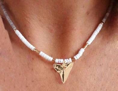 necklace 30 Подвеска «зуб» акула, колье из полимера, бисерное ожерелье для серферов, ожерелье из винила в африканском стиле, Женское Ожерелье - Окраска металла: necklace 30