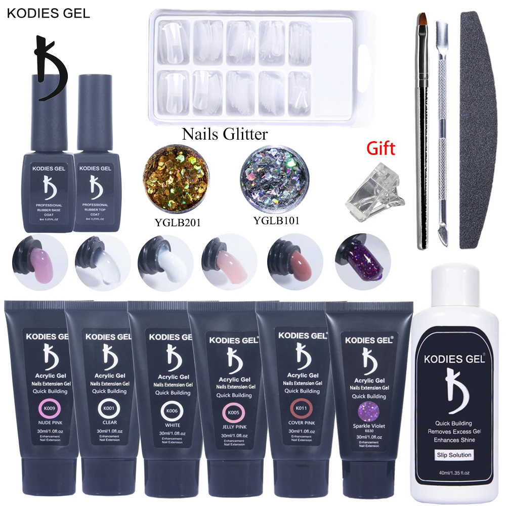 

KODIES GEL 15 PCS/Set Poly UV Gel Nail Polish Kit 30ML Finger Builder Extension Base Top Coat Nail Art Tips Manicure Tools