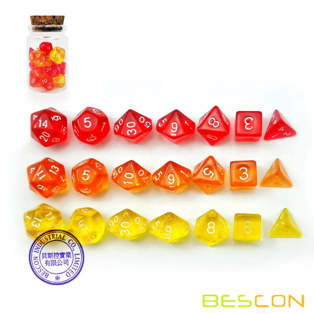 Bescon-Mini dados de gemas poli&eacute;dricos, 21 unidades, 3 colores en juego completo de 7, tama&ntilde;o de dados en miniatura de 10MM-1