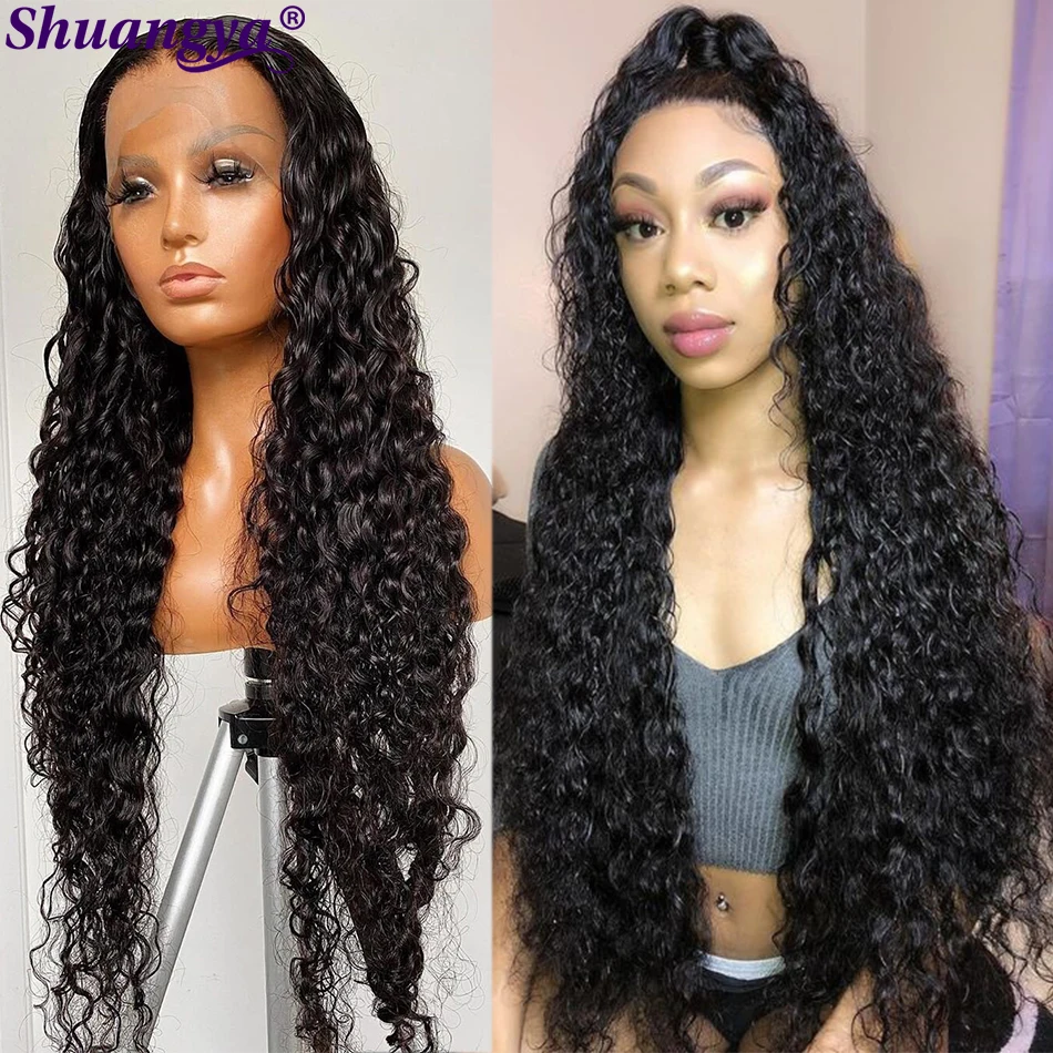 Парик из натуральных человеческих волос с прозрачной кружевной волной 28-30 дюймов