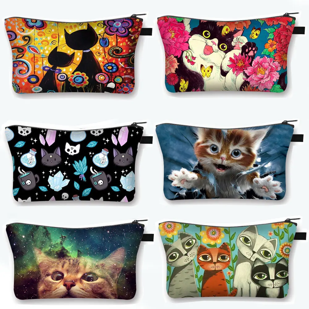 

Cute Cat Print Cosmetic Case Women Makeup Bags Cartoon Kitten Cosmetic Bags Ladies Travel Storage Bag Girls Make Up Organizers