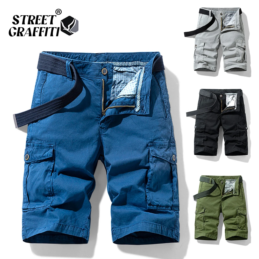 2023 New Spring Men Cotton Cargo Shorts Clothing Summer Casual Breeches Bermuda Fashion Beach Pants Los Cortos Cargo Short Men