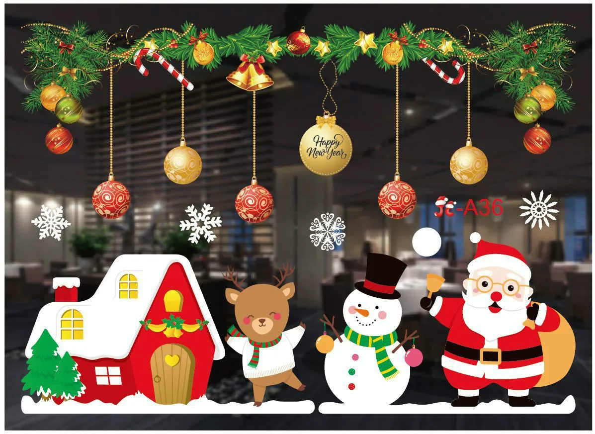 2PCS Christmas Tree Rotating Sculpture Train Decorations Paste Window Stickers Pegatinas For Home | Дом и сад