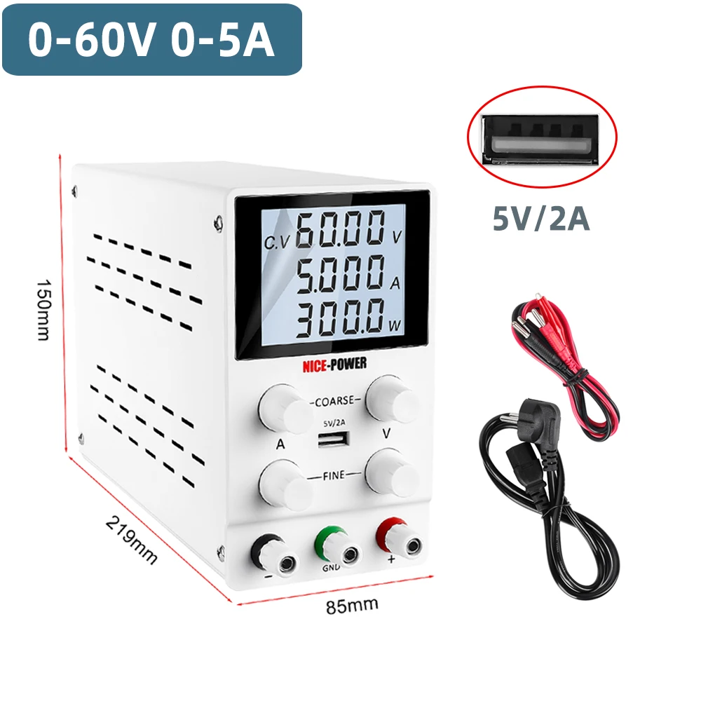 

Лабораторный источник питания постоянного тока с регулируемым напряжением постоянного тока, 60 в, 5 А, настольный источник питания с цифровы...