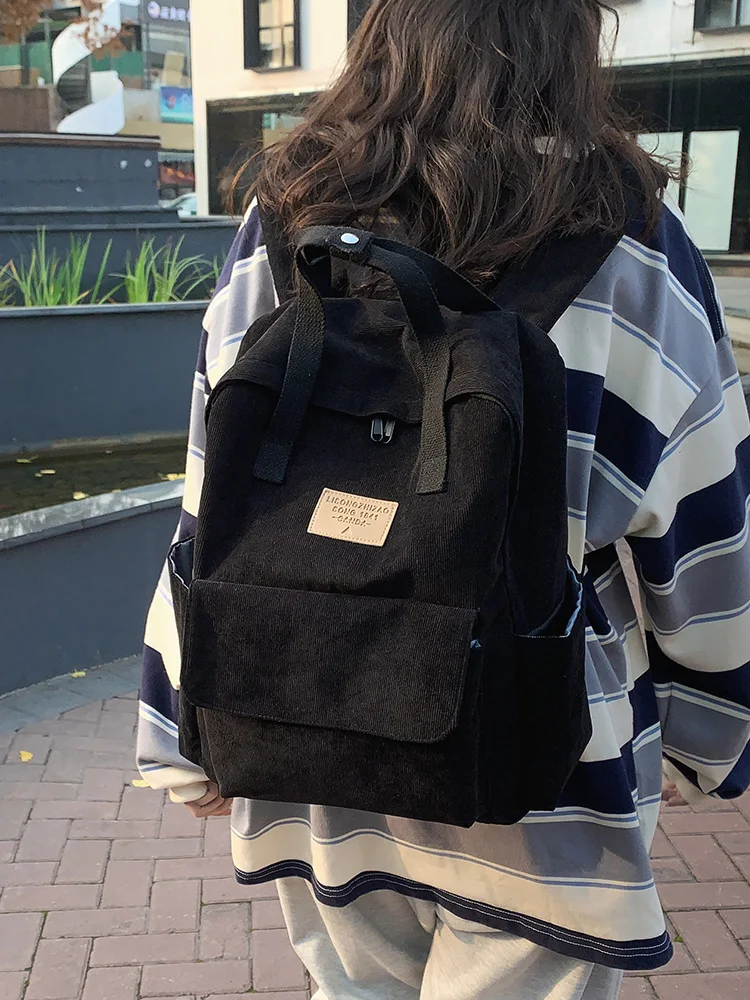 

Школьный ранец для женщин, студентов колледжа, модный трендовый простой вельветовый рюкзак, зимний универсальный портативный маленький рю...