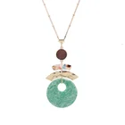 Женское длинное ожерелье из сплава, весеннее ювелирное изделие с инкрустированным зеленым камнем, простое длинное ожерелье для женщин и девушек, аксессуары для свитера, 2021