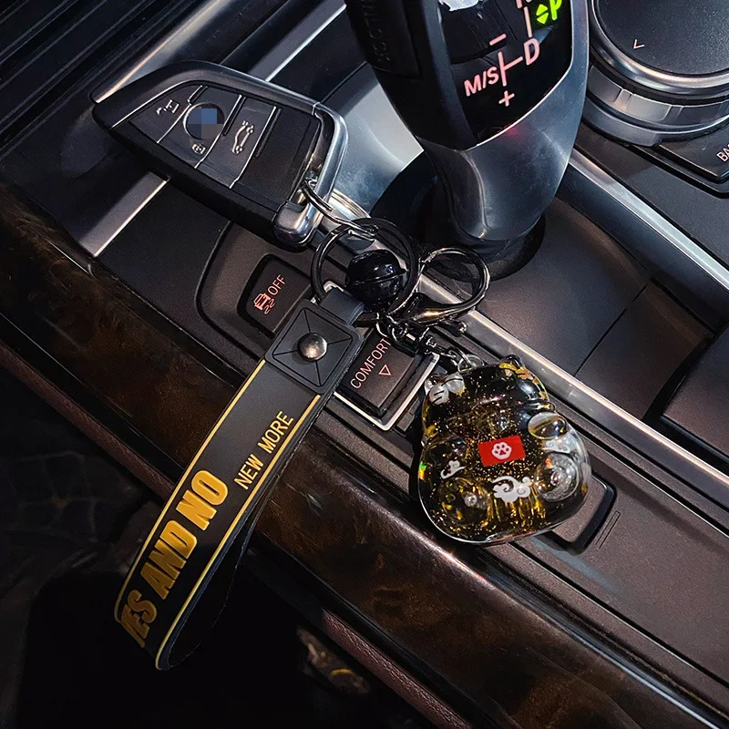 Брелок для ключей Кот удачи Модный черный акриловый брелок с плавающей бутылкой